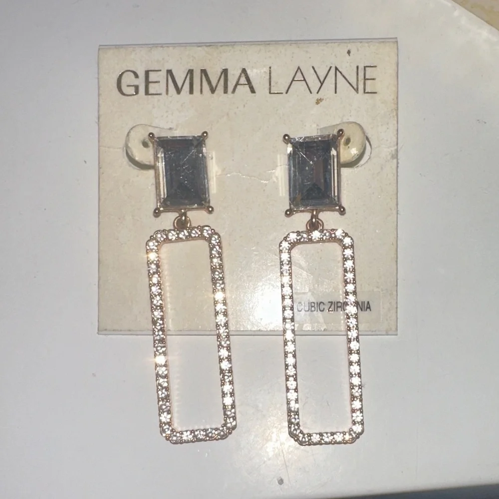 Gold and Silver Cubic Zirconia Drop Earrings - Picture 1 of 3